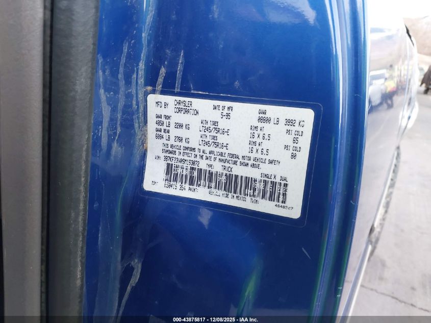 1995 Dodge Ram 2500 VIN: 3B7KF23W0SM163072 Lot: 43875817