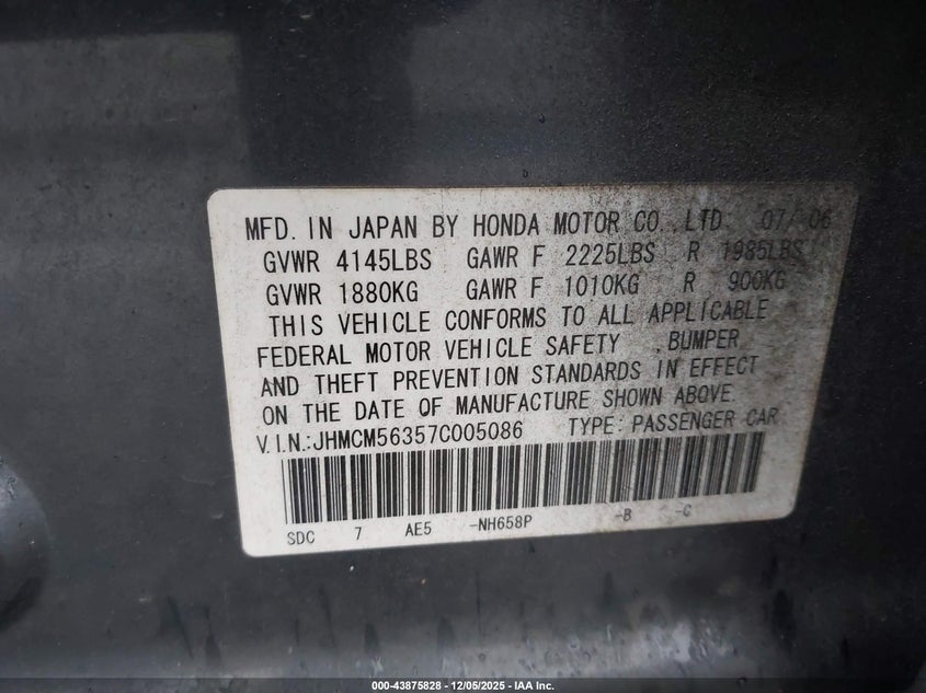 JHMCM56357C005086 2007 HONDA ACCORD photo no. 9