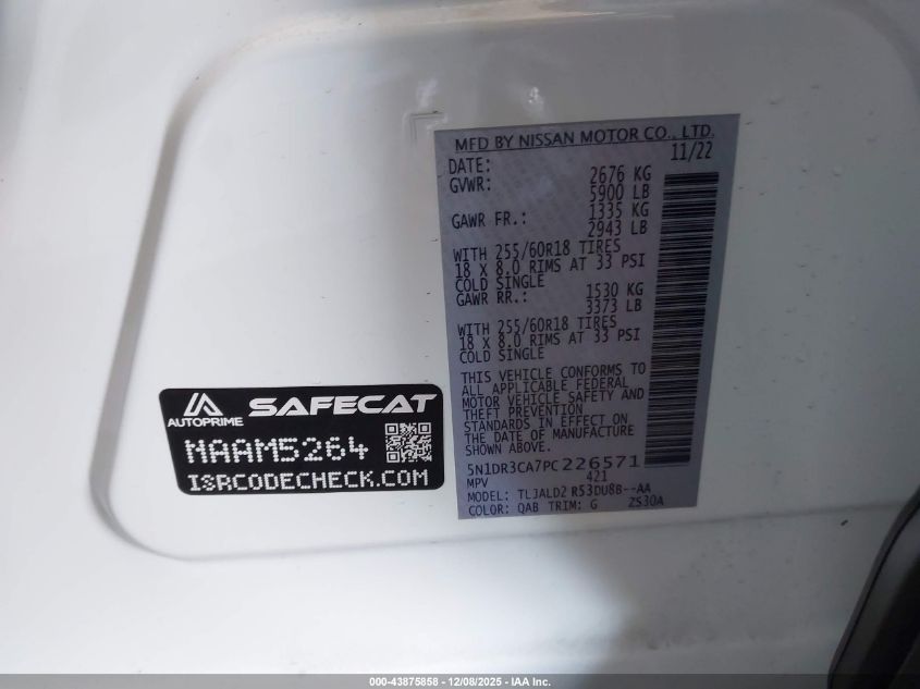 2023 Nissan Pathfinder Sl Fwd VIN: 5N1DR3CA7PC226571 Lot: 43875858