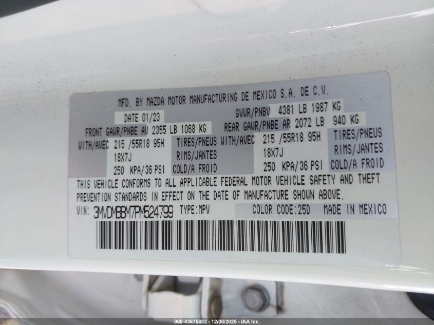 2023 Mazda Cx-30 2.5 S Select VIN: 3MVDMBBM7PM524799 Lot: 43875882