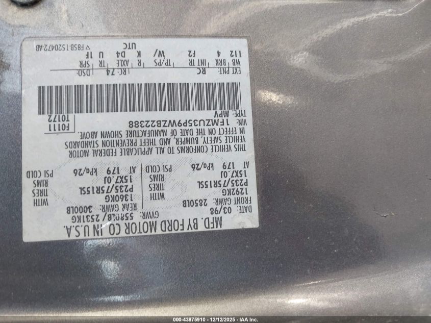 1998 Ford Explorer Eddie Bauer/Limited/Xlt VIN: 1FMZU35P9WZB22388 Lot: 43875910