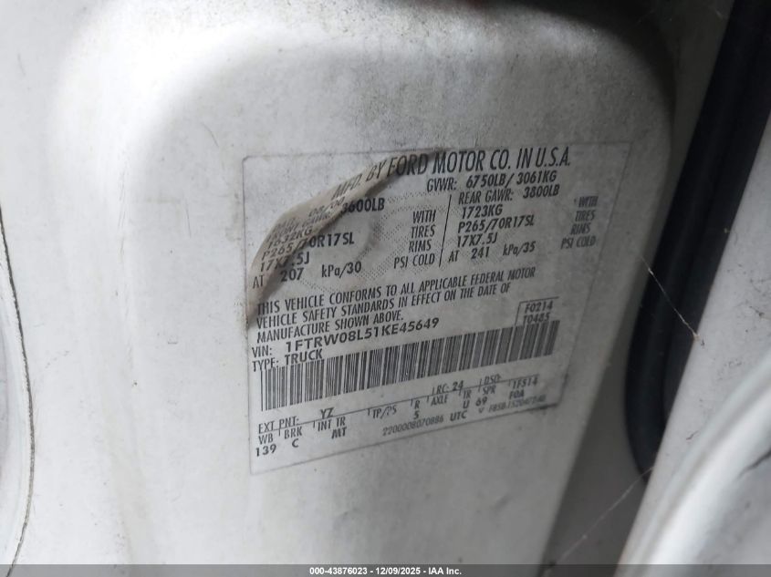 2001 Ford F-150 King Ranch Edition/Lariat/Xlt VIN: 1FTRW08L51KE45649 Lot: 43876023