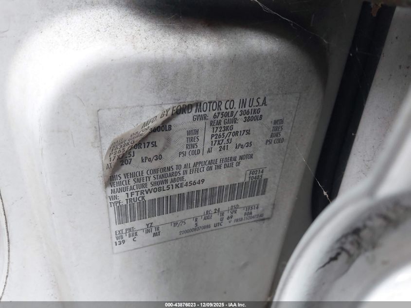 2001 Ford F-150 King Ranch Edition/Lariat/Xlt VIN: 1FTRW08L51KE45649 Lot: 43876023