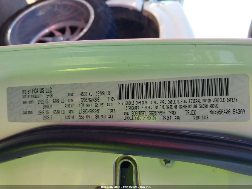 2016 Ram 2500 Laramie VIN: 3C6UR5FL1GG257090 Lot: 43876038