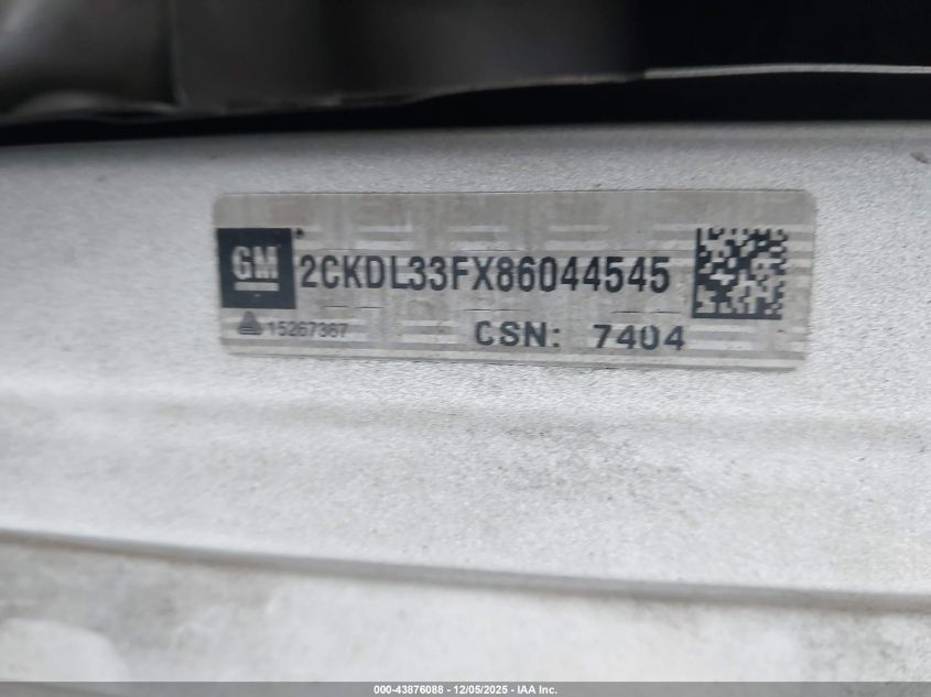 2008 Pontiac Torrent VIN: 2CKDL33FX86044545 Lot: 43876088