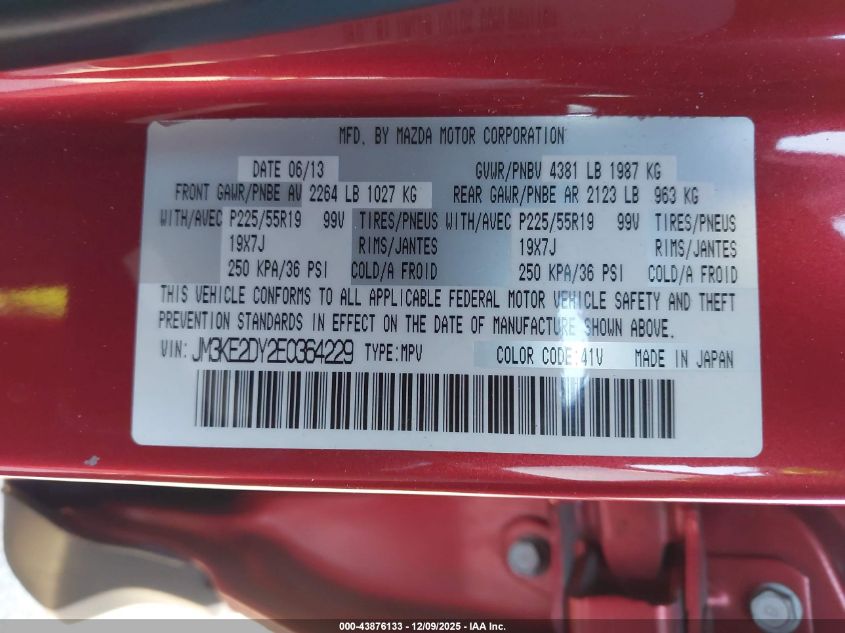 2014 Mazda Cx-5 Grand Touring VIN: JM3KE2DY2E0364229 Lot: 43876133