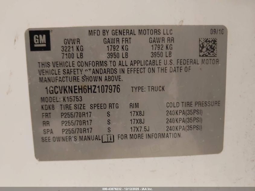 2017 Chevrolet Silverado 1500 Wt VIN: 1GCVKNEH6HZ107976 Lot: 43876232