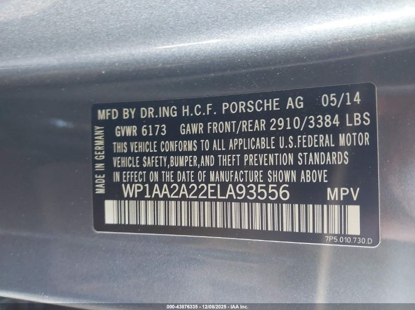 2014 Porsche Cayenne Platinum Edition VIN: WP1AA2A22ELA93556 Lot: 43876335