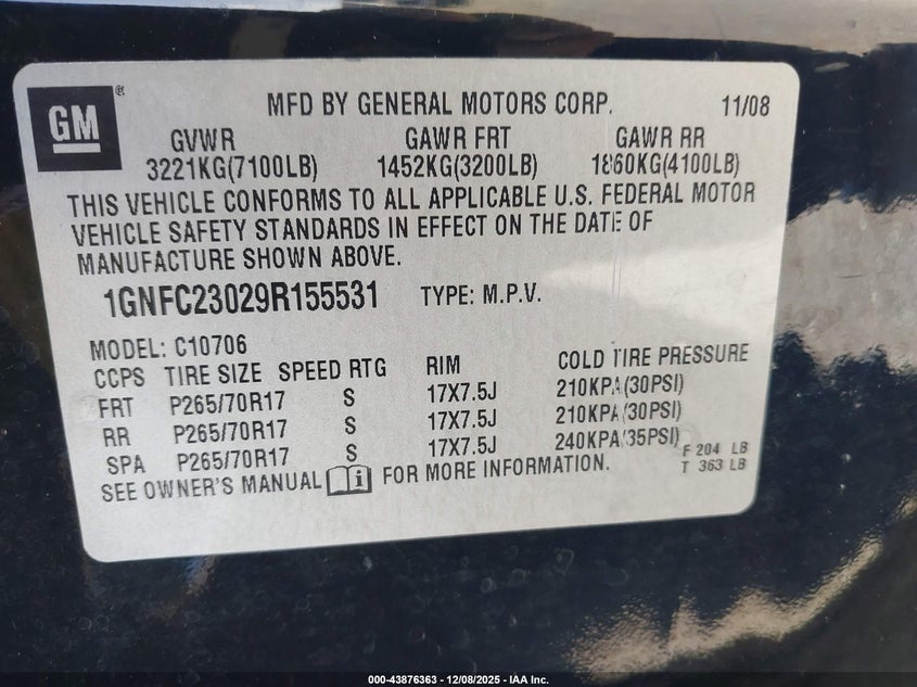 1GNFC23029R155531 2009 CHEVROLET TAHOE photo no. 9