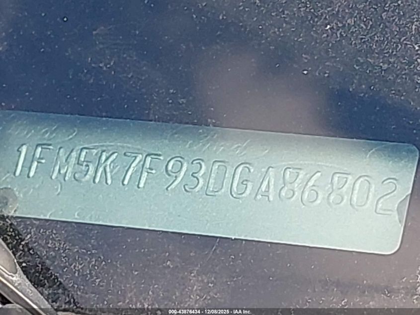 2013 Ford Explorer Limited VIN: 1FM5K7F93DGA86802 Lot: 43876434
