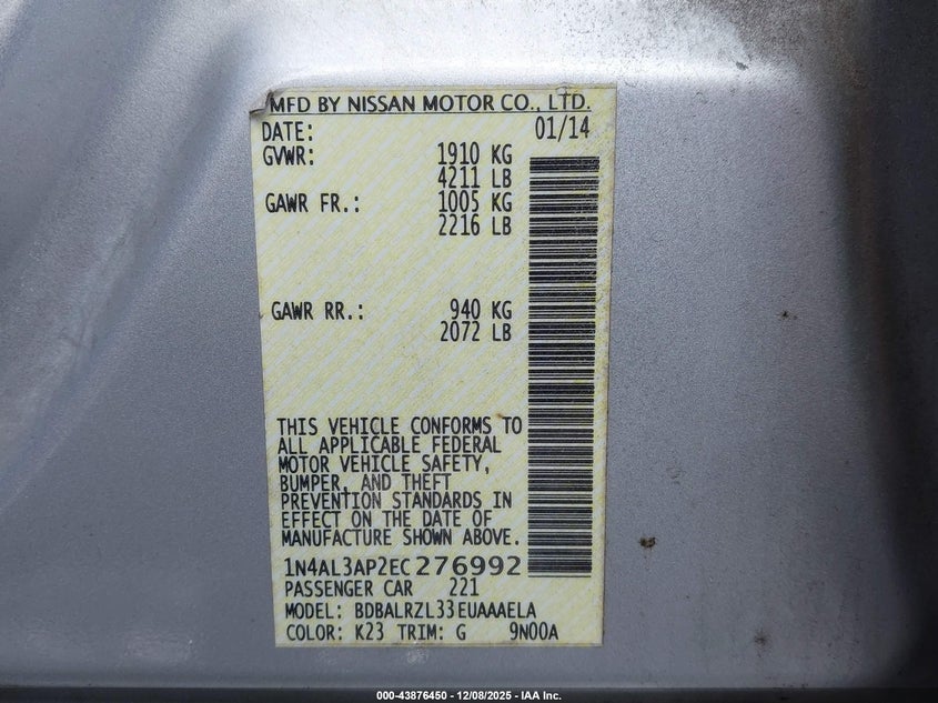 1N4AL3AP2EC276992 2014 NISSAN ALTIMA photo no. 9