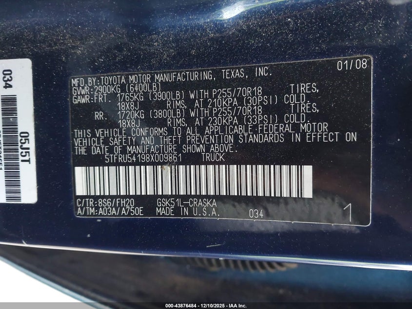5TFRU54198X009861 2008 TOYOTA TUNDRA photo no. 9