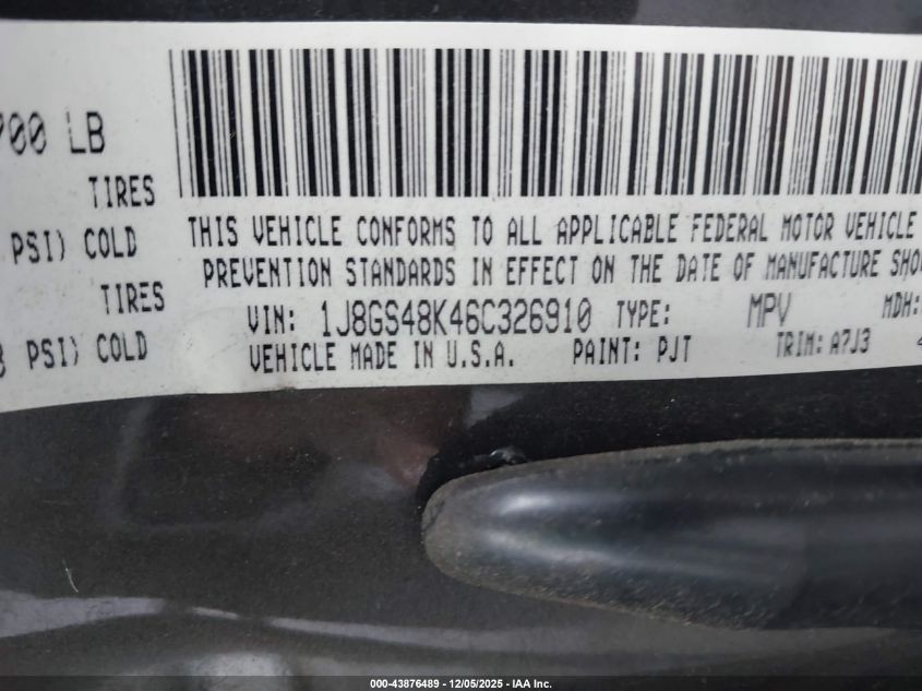 2006 Jeep Grand Cherokee Laredo VIN: 1J8GS48K46C326910 Lot: 43876489