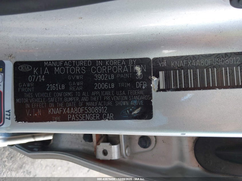 KNAFX4A80F5308912 2015 KIA FORTE photo no. 9