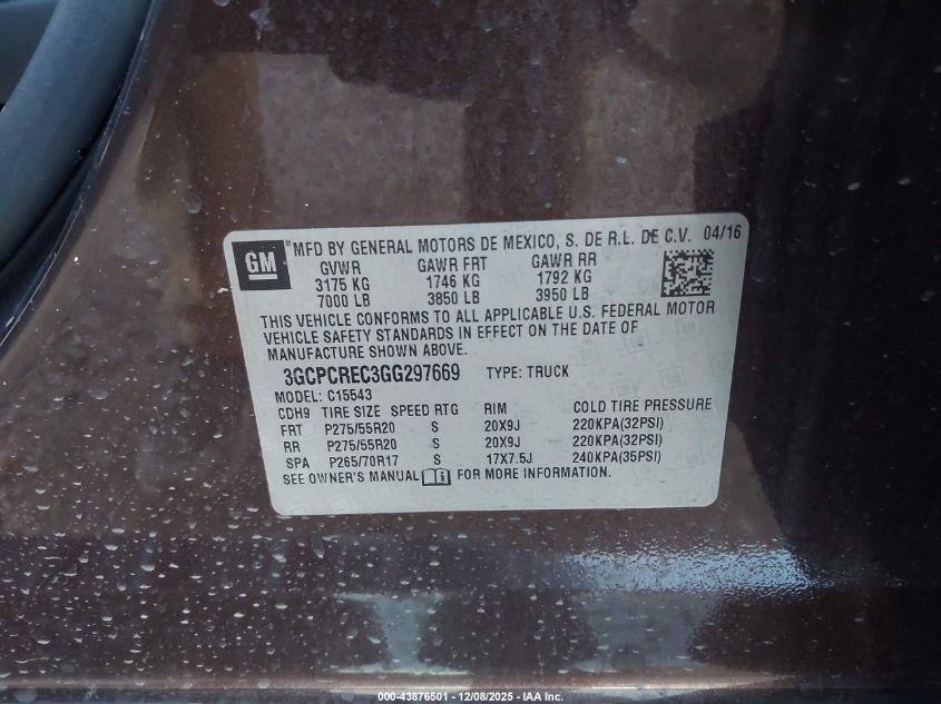 2016 Chevrolet Silverado 1500 1Lt VIN: 3GCPCREC3GG297669 Lot: 43876501