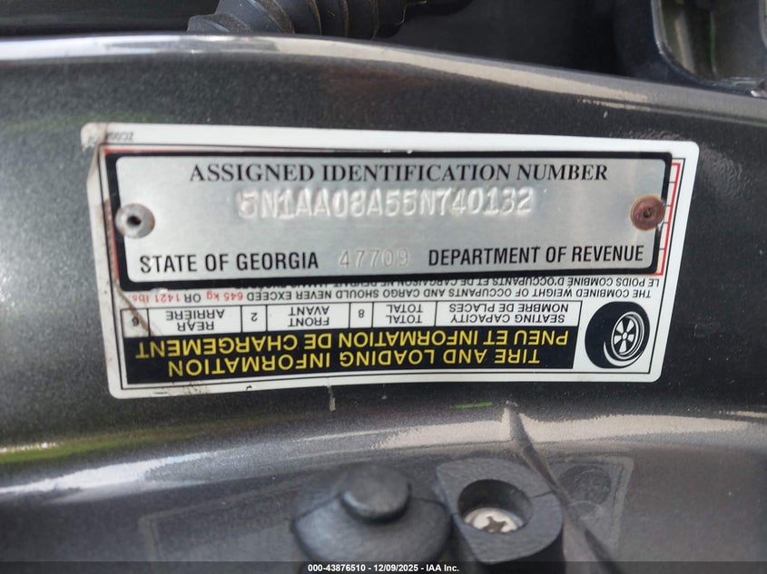 5N1AA08A55N740132 2005 NISSAN ARMADA photo no. 9