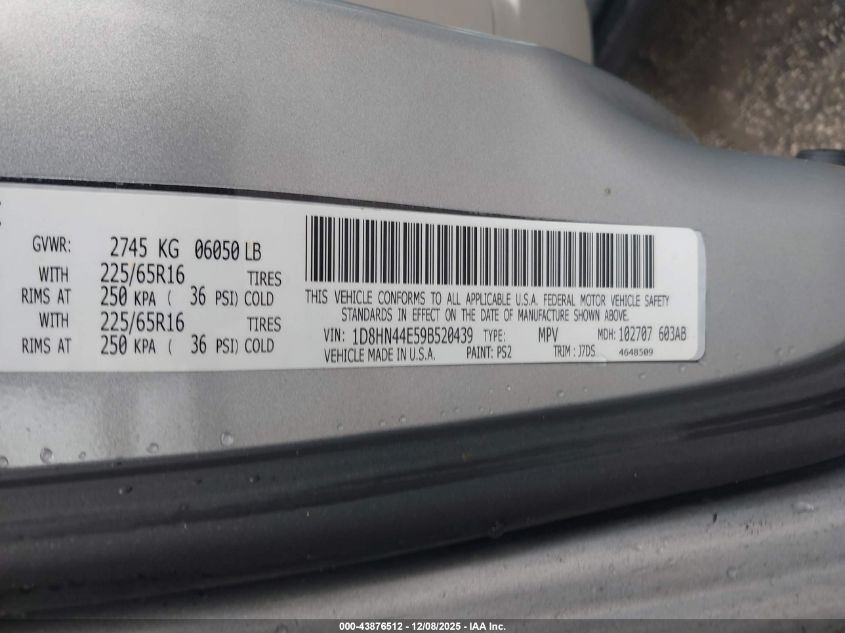 2009 Dodge Grand Caravan Se VIN: 1D8HN44E59B520439 Lot: 43876512