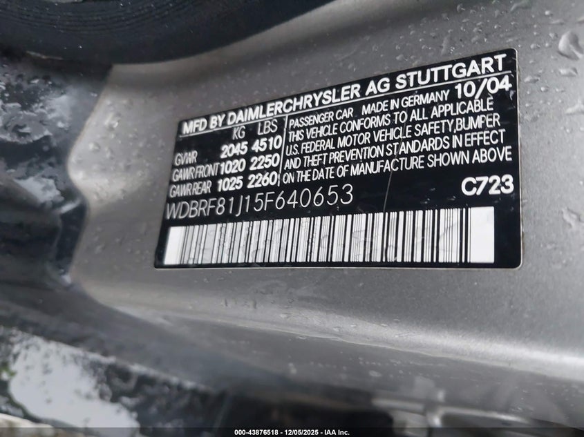 WDBRF81J15F640653 2005 MERCEDES-BENZ C-KLASSE photo no. 9