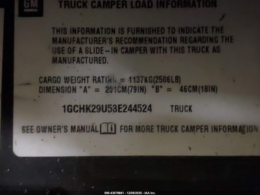 2003 Chevrolet Silverado 2500Hd VIN: 1GCHK29U53E244524 Lot: 43876661