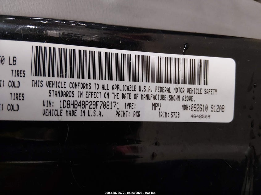 2009 Dodge Durango Slt VIN: 1D8HB48P29F708171 Lot: 43876672
