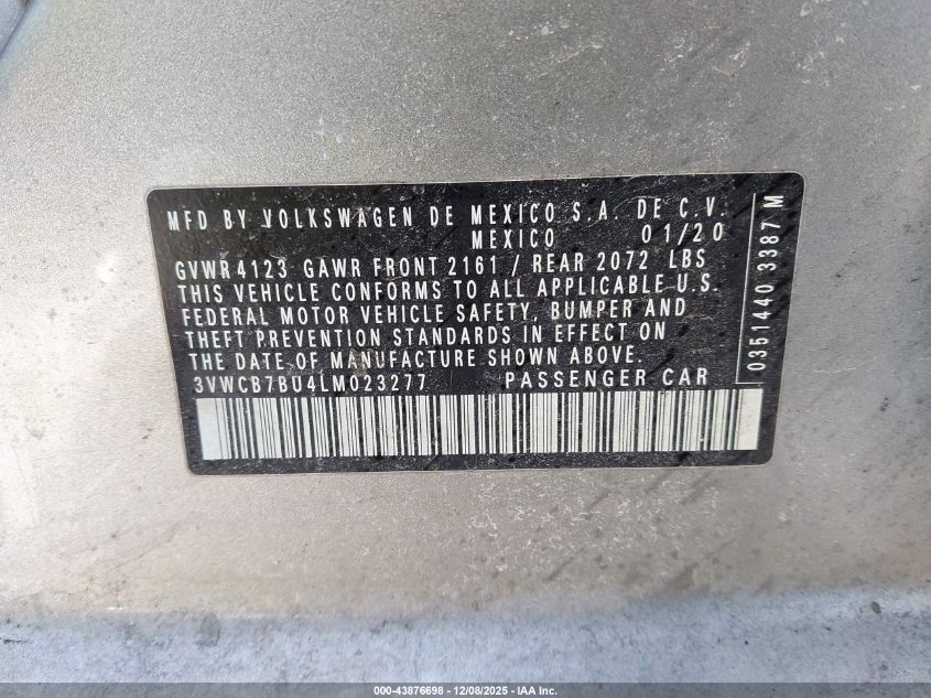 2020 Volkswagen Jetta VIN: 3VWCB7BU4LM023277 Lot: 43876698