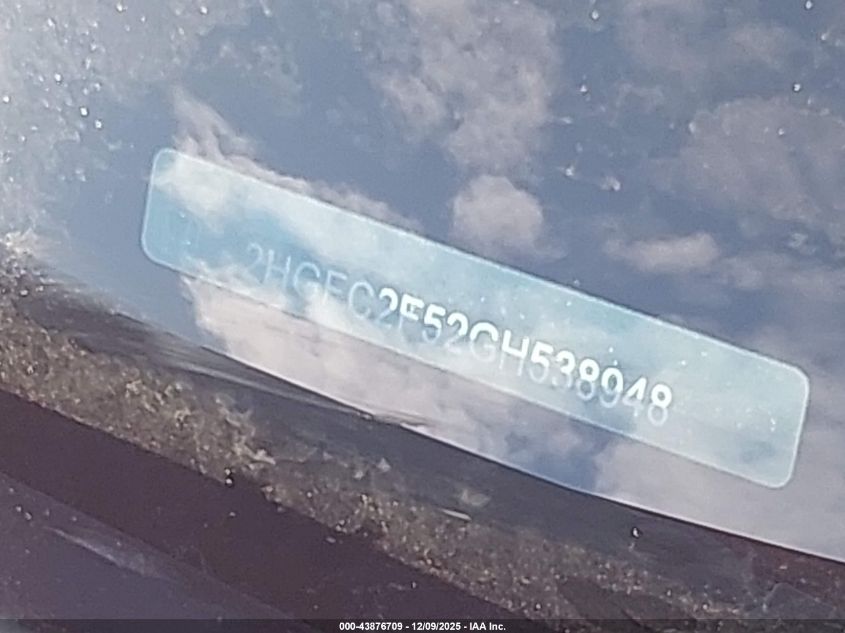 2016 Honda Civic Lx VIN: 2HGFC2F52GH538948 Lot: 43876709