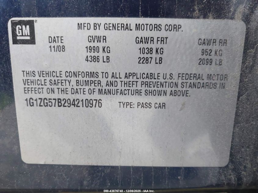 2009 Chevrolet Malibu Ls VIN: 1G1ZG57B294210976 Lot: 43876748