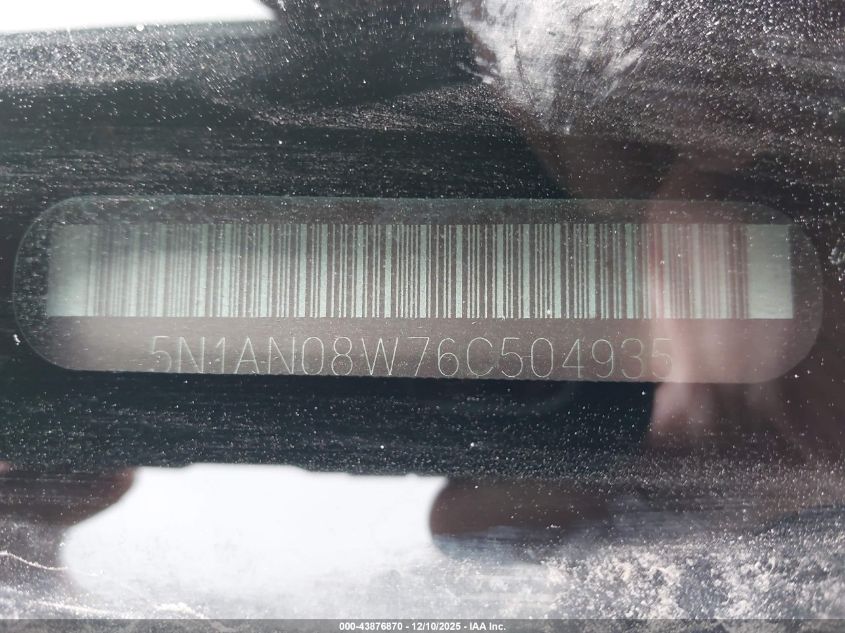 2006 Nissan Xterra S VIN: 5N1AN08W76C504935 Lot: 43876870