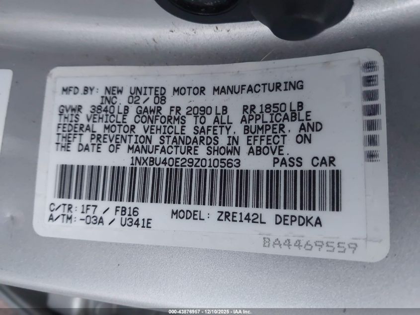 2009 Toyota Corolla VIN: 1NXBU40E29Z010563 Lot: 43876957