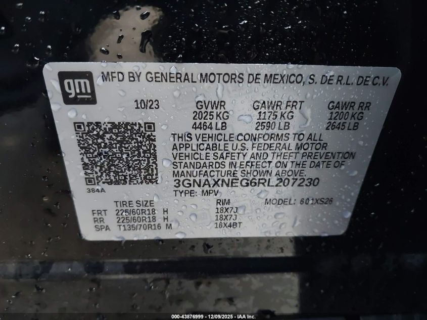 2024 Chevrolet Equinox Fwd Premier VIN: 3GNAXNEG6RL207230 Lot: 43876999