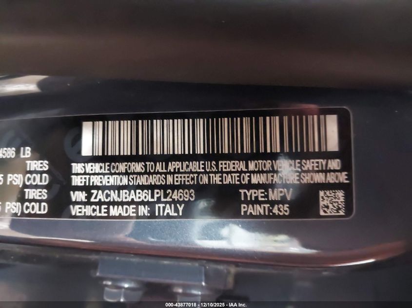 2020 Jeep Renegade Sport 4X4 VIN: ZACNJBAB6LPL24693 Lot: 43877018