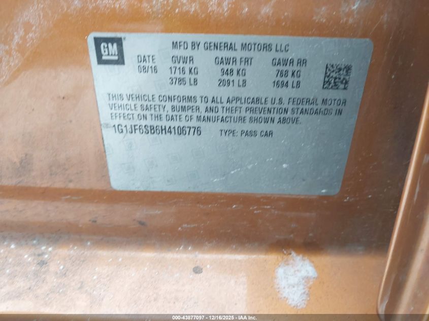 2017 Chevrolet Sonic Premier Auto VIN: 1G1JF6SB6H4106776 Lot: 43877097
