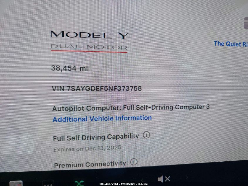 2022 Tesla Model Y Performance Dual Motor All-Wheel Drive VIN: 7SAYGDEF5NF373758 Lot: 43877164