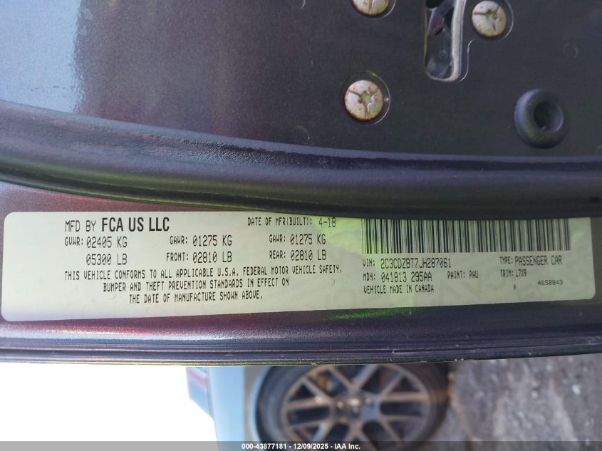 2018 Dodge Challenger R/T VIN: 2C3CDZBT7JH287061 Lot: 43877181