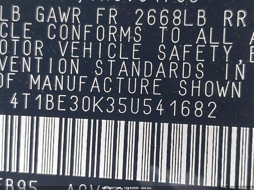 2005 Toyota Camry Le VIN: 4T1BE30K35U541682 Lot: 43877188