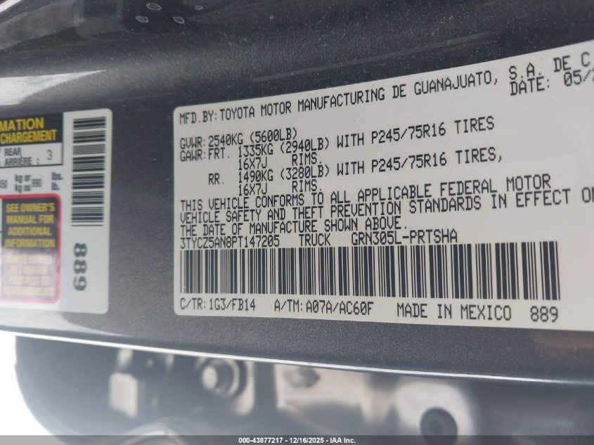 2023 Toyota Tacoma Sr V6 VIN: 3TYCZ5AN8PT147205 Lot: 43877217