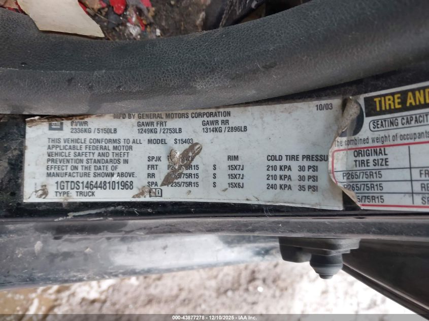 2004 GMC Canyon Sle VIN: 1GTDS146448101968 Lot: 43877278