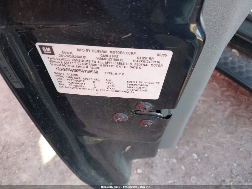 2005 GMC Envoy Xl Denali VIN: 1GKES66M356199938 Lot: 43877335