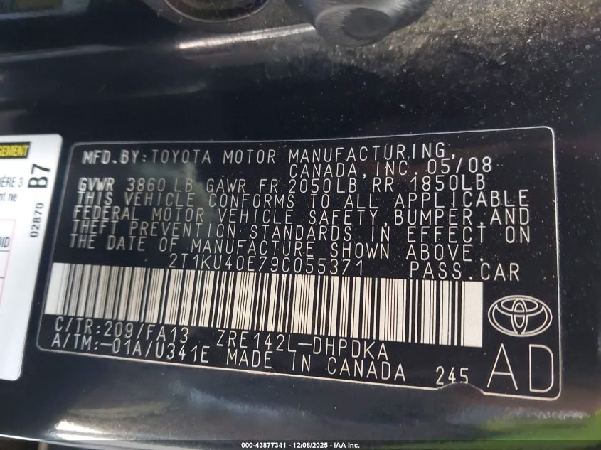 2009 Toyota Matrix VIN: 2T1KU40E79C055371 Lot: 43877341