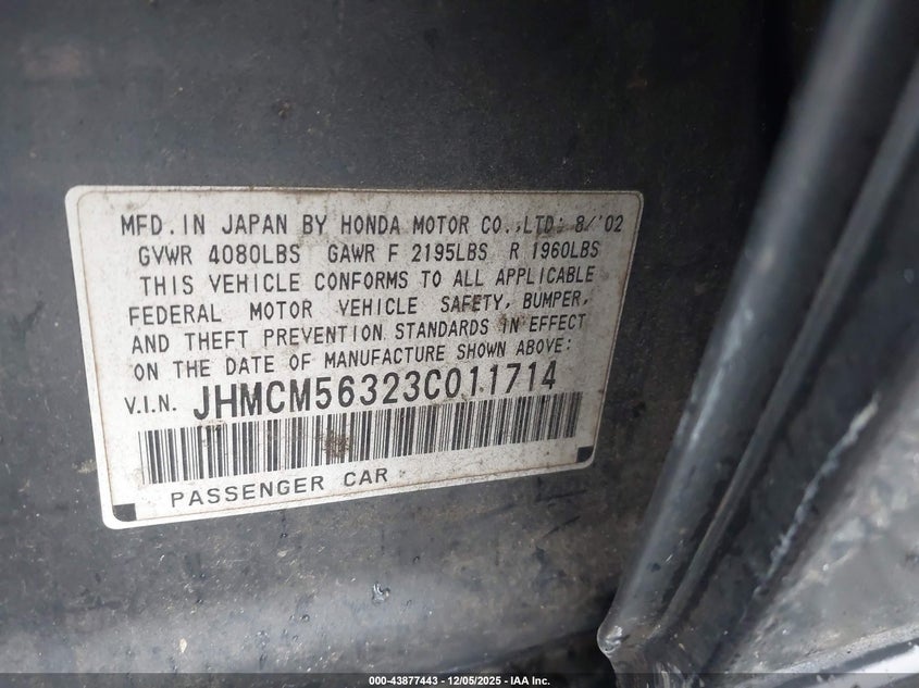 JHMCM56323C011714 2003 HONDA ACCORD photo no. 9