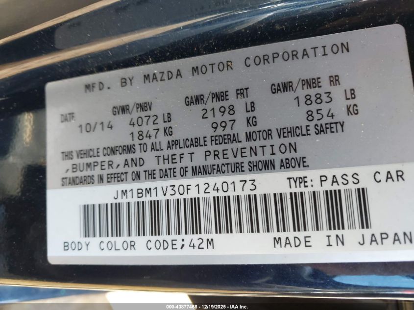 2015 Mazda Mazda3 S Touring VIN: JM1BM1V30F1240173 Lot: 43877468