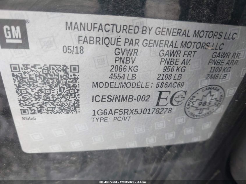 2018 Cadillac Ats Luxury VIN: 1G6AF5RX5J0178278 Lot: 43877534