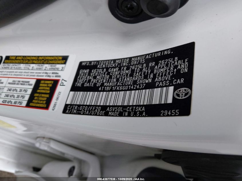 2016 Toyota Camry Se VIN: 4T1BF1FK6GU142437 Lot: 43877536