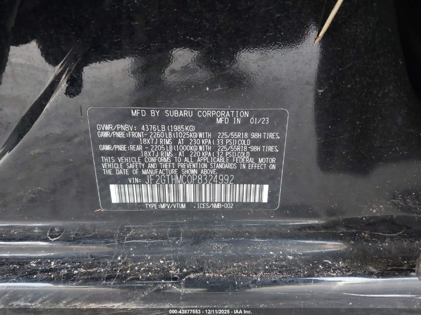 2023 Subaru Crosstrek Limited VIN: JF2GTHMC0P8324992 Lot: 43877553