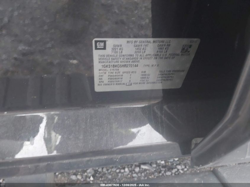 2017 GMC Yukon Slt VIN: 1GKS1BKC6HR270144 Lot: 43877630