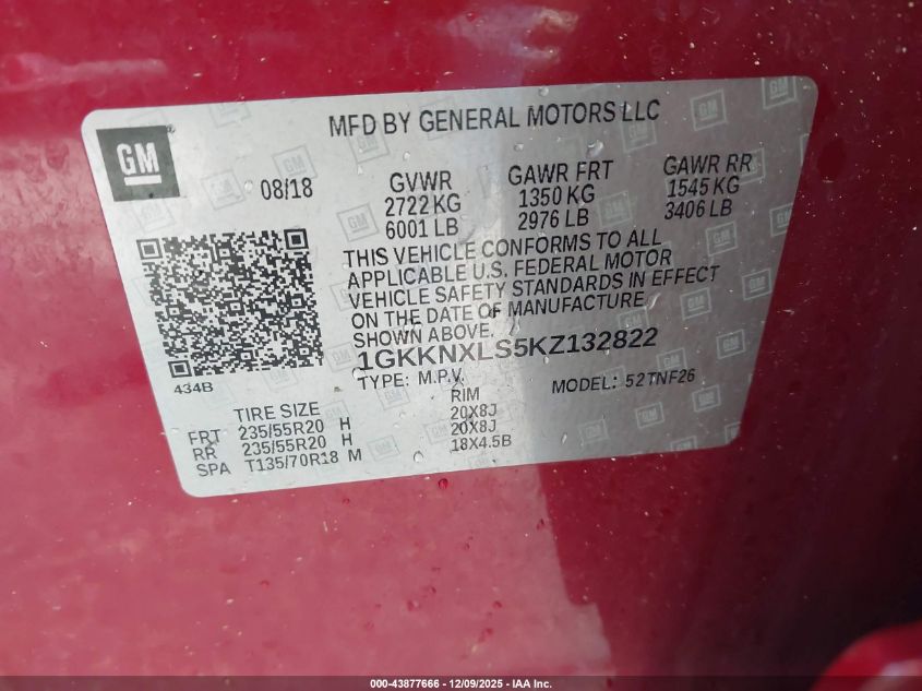 2019 GMC Acadia Denali VIN: 1GKKNXLS5KZ132822 Lot: 43877666