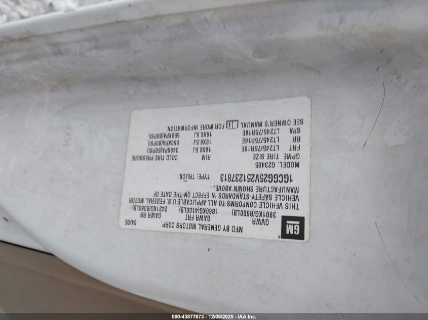 2005 Chevrolet Express VIN: 1GCGG25V251237813 Lot: 43877673