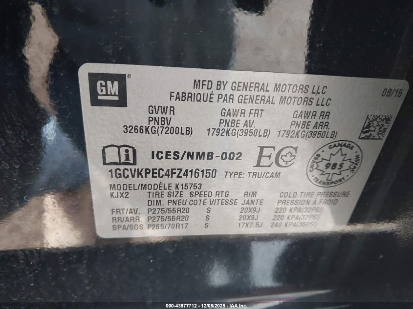 2015 Chevrolet Silverado 1500 Ls/Wt VIN: 1GCVKPEC4FZ416150 Lot: 43877712