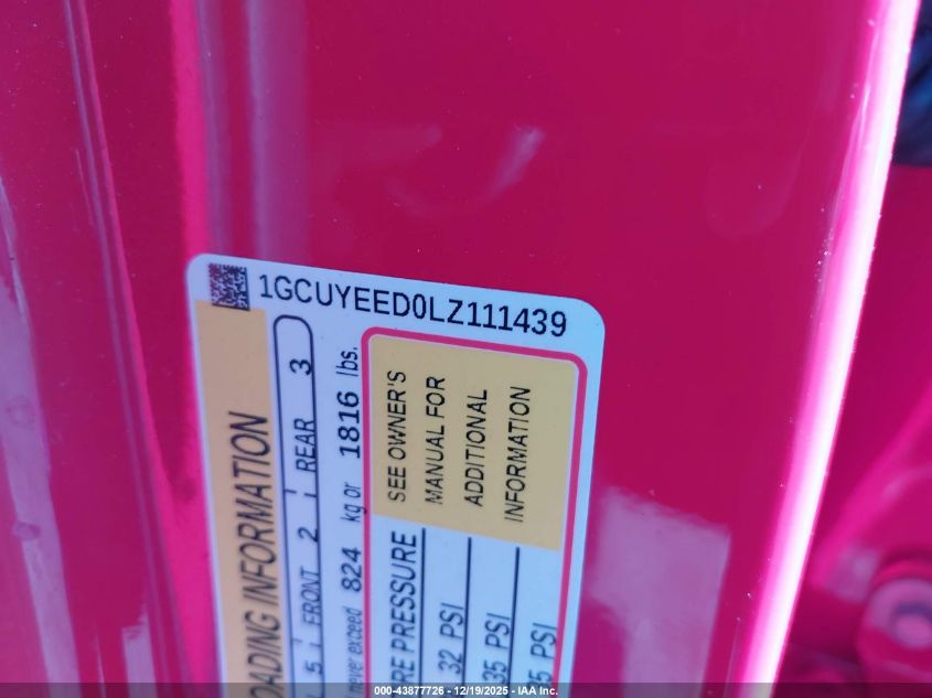 2020 Chevrolet Silverado 1500 4Wd Short Bed Rst VIN: 1GCUYEED0LZ111439 Lot: 43877726