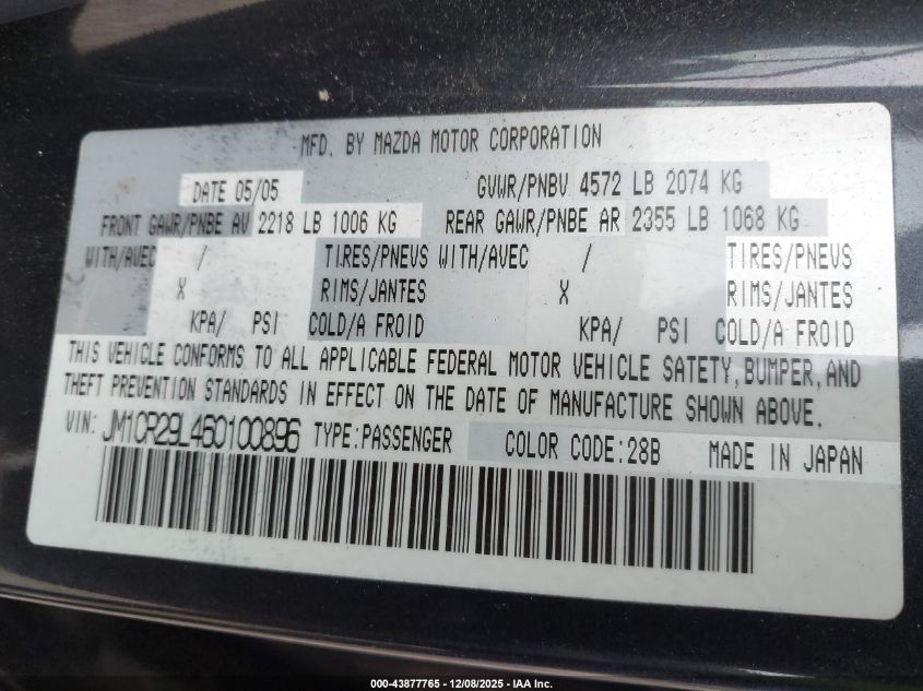 2006 Mazda Mazda5 Sport VIN: JM1CR29L460100896 Lot: 43877765